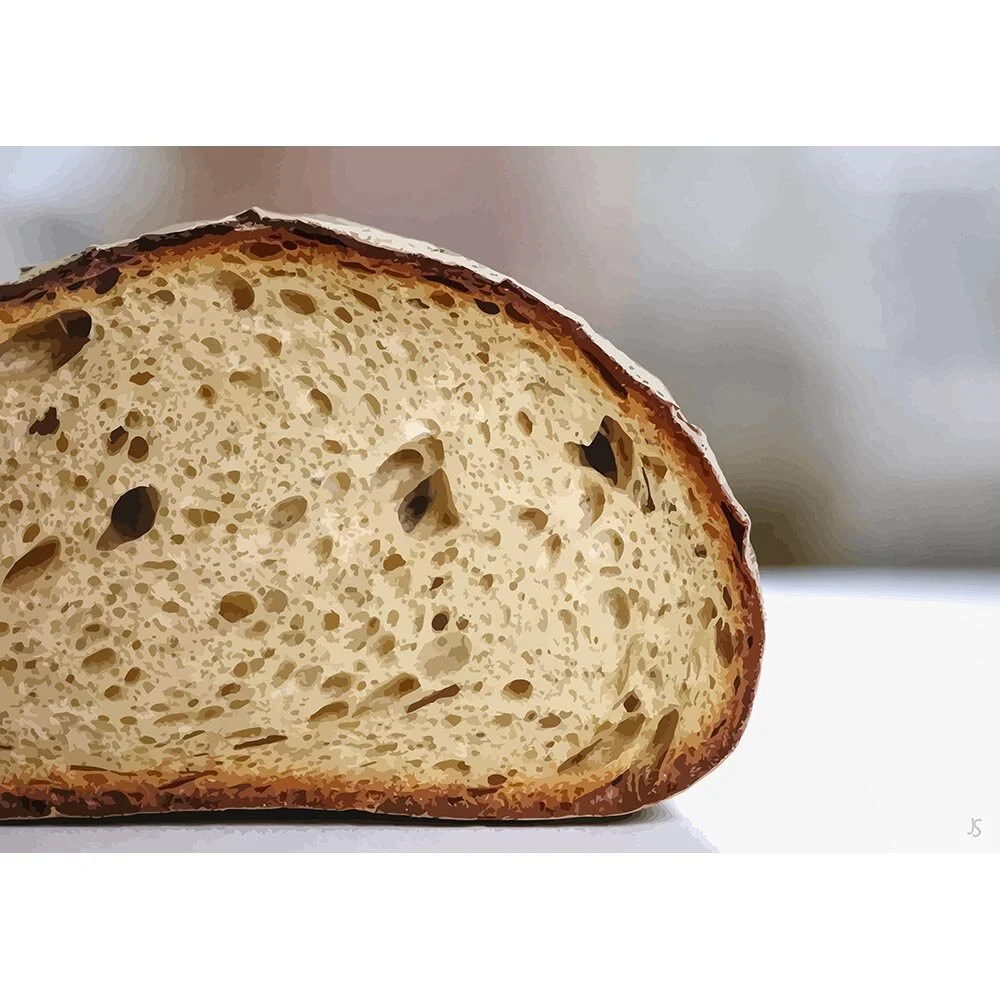 loaf of bread cut in half abstract figurative print
