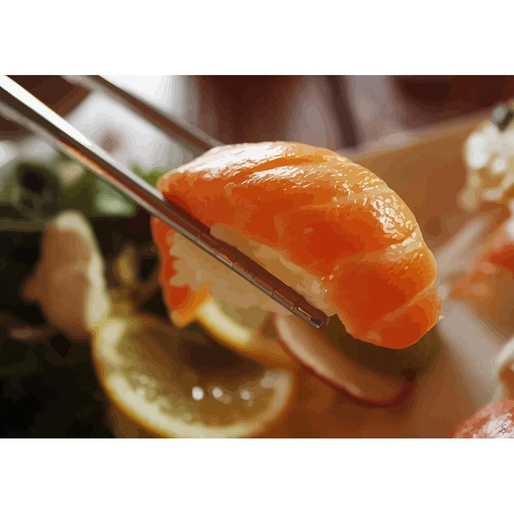nigiri salmon sushi abstract figurative print