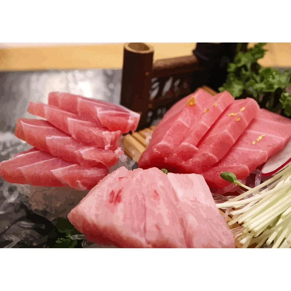 sashimi of 3 kinds of tuna abstract figurative print