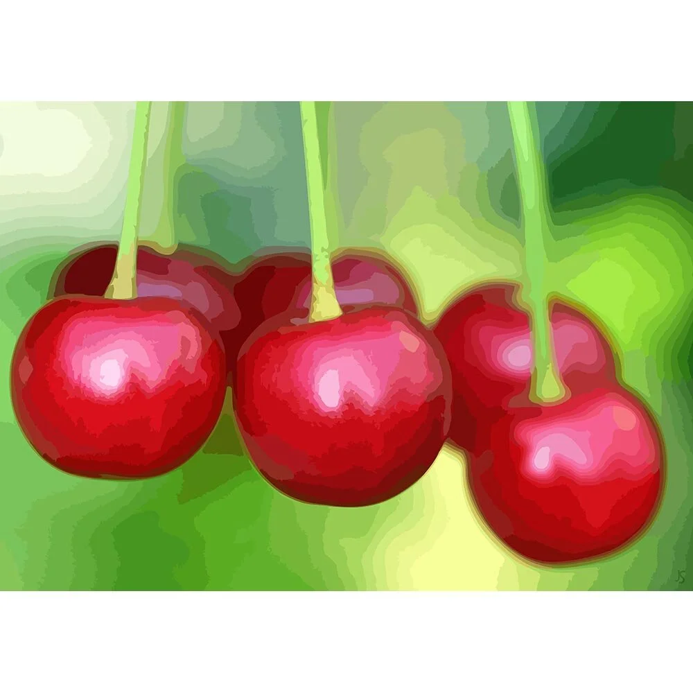 cherries hanging in a tree abstract figurative print