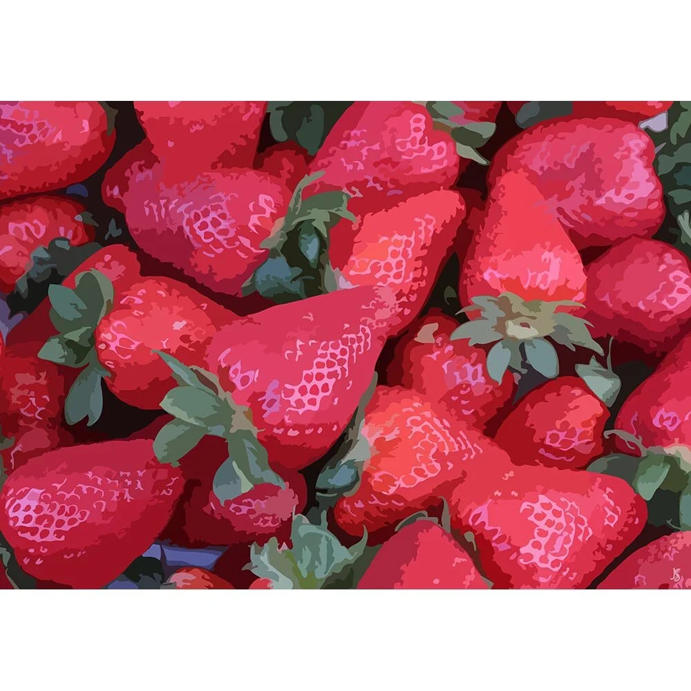 strawberries abstract figurative print