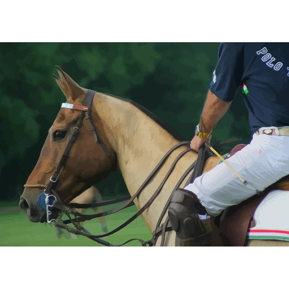 polo player on a buckskin horse abstract figurative print