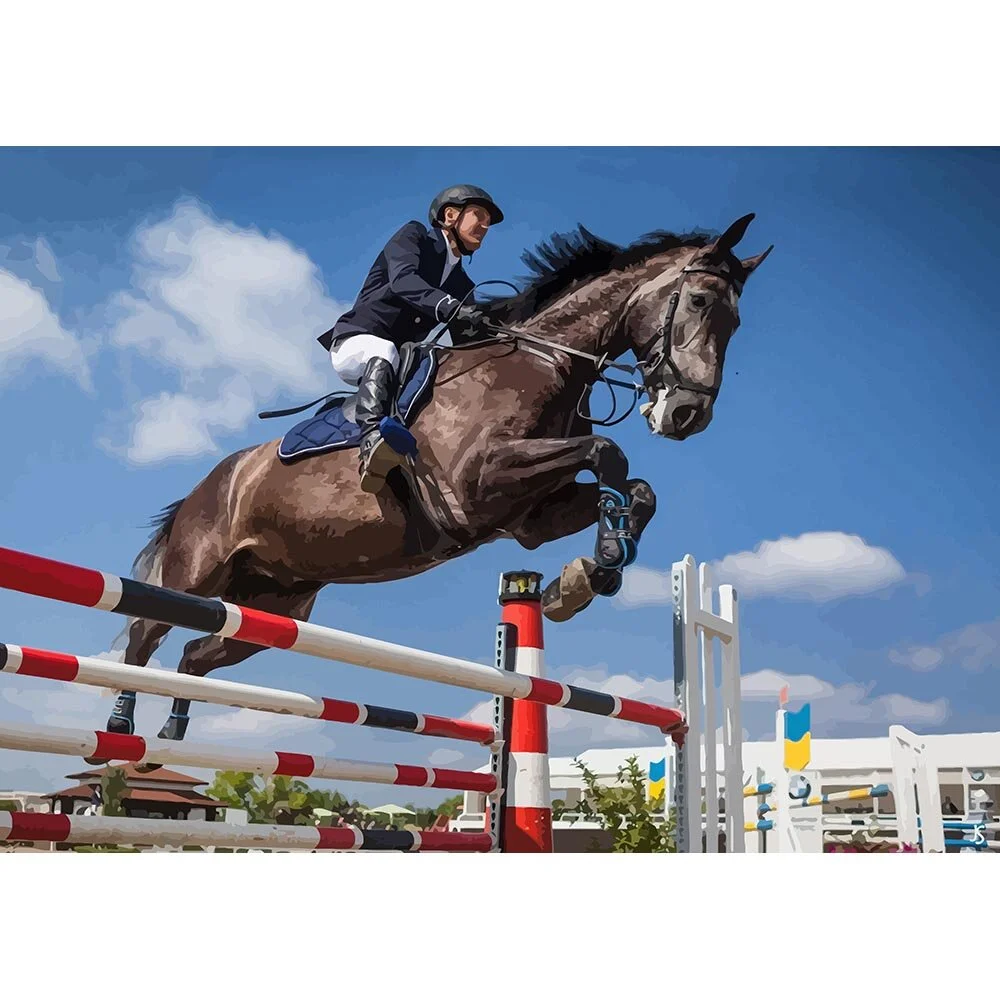 equestrian horse show jumping event abstract figurative print