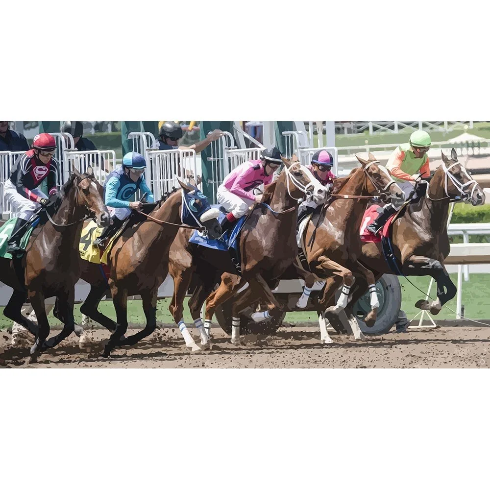 start of a horse race event abstract figurative print