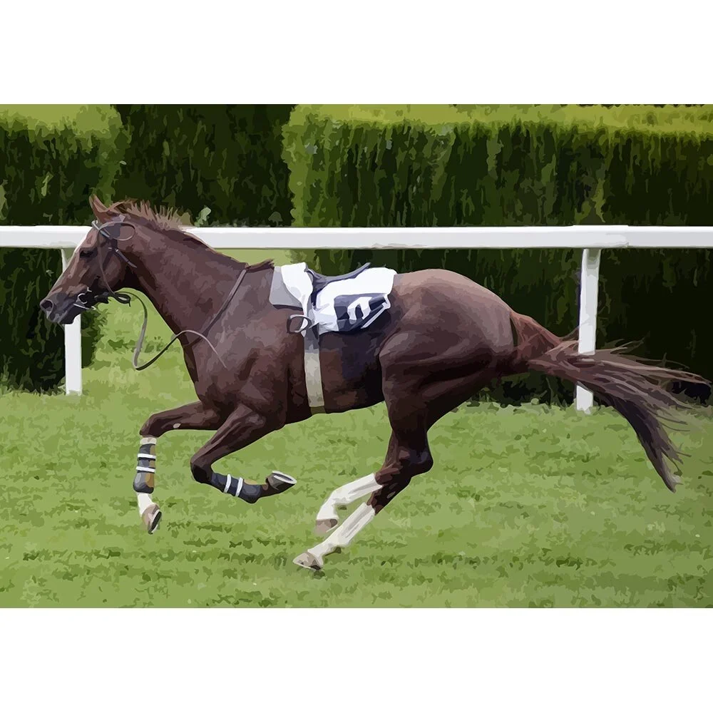 race horse missing jockey event abstract figurative print