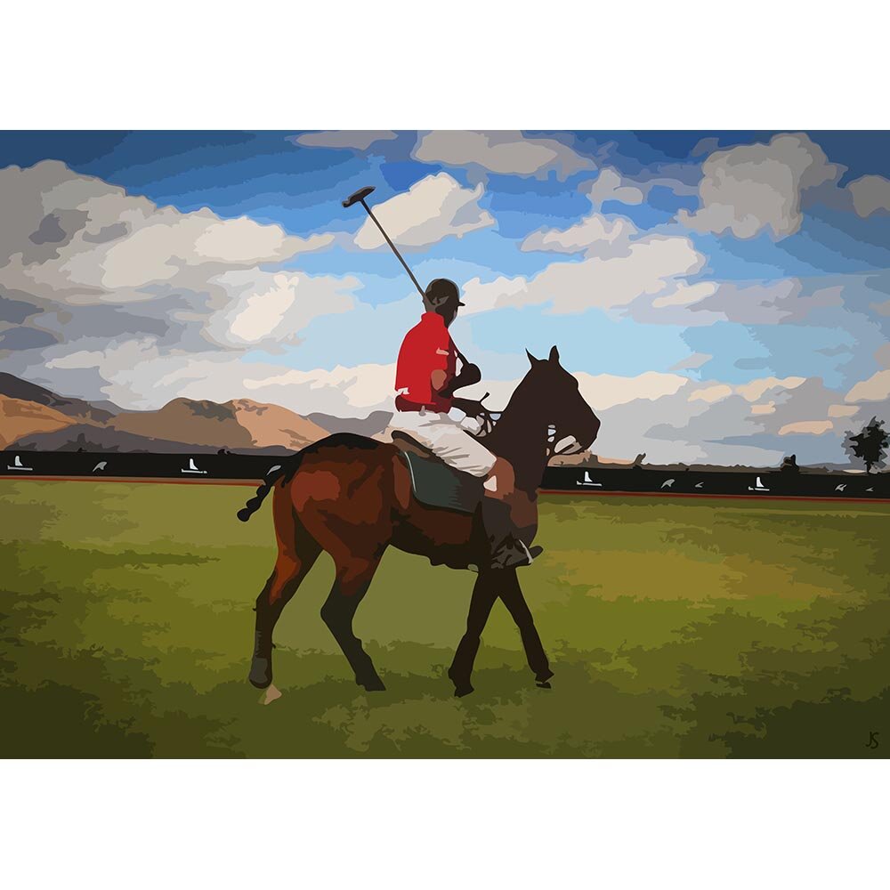 polo player after the match abstract figurative print