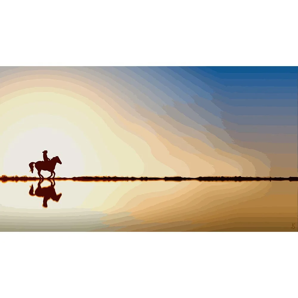 girl galloping along a shore silhouette abstract figurative print