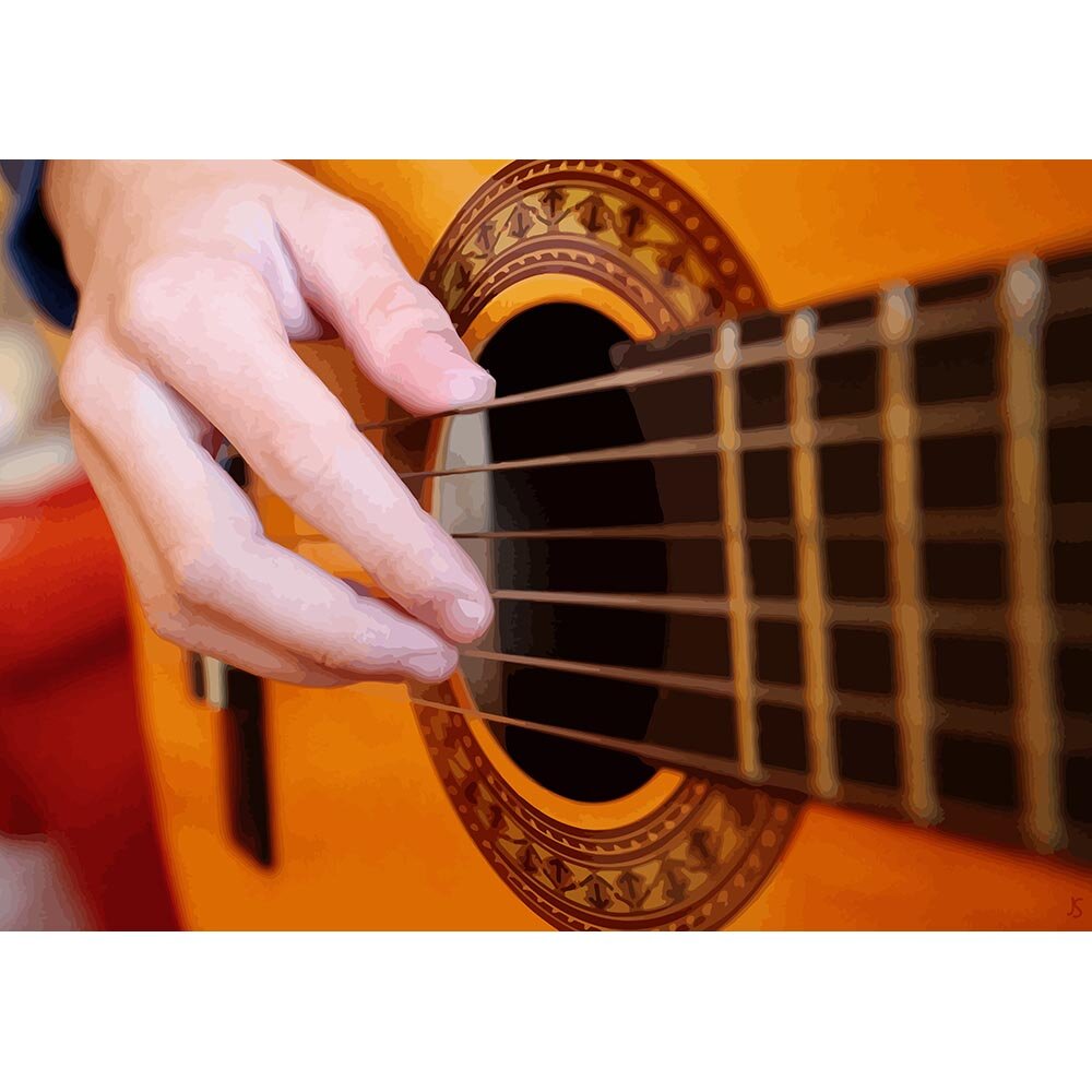 playing spanish acoustic guitar abstract figurative print