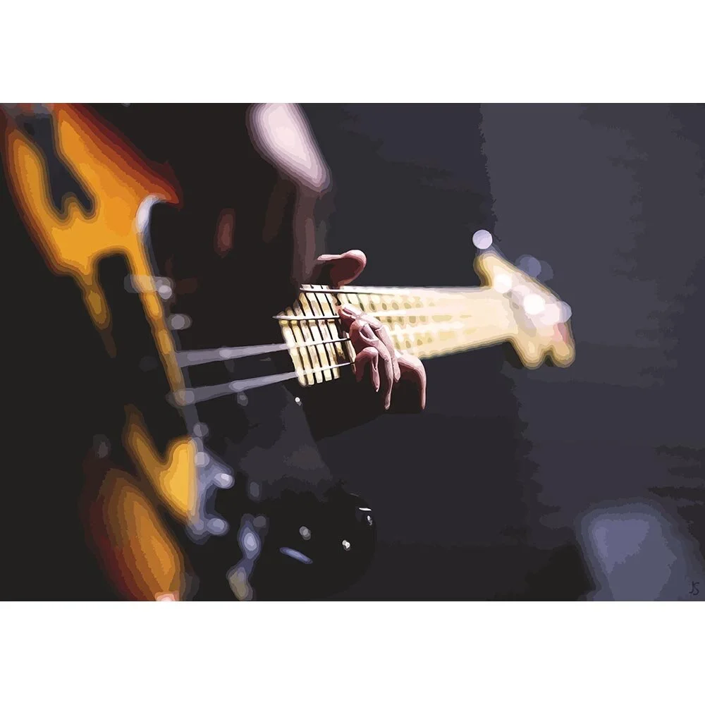 bass guitar player close up abstract figurative print