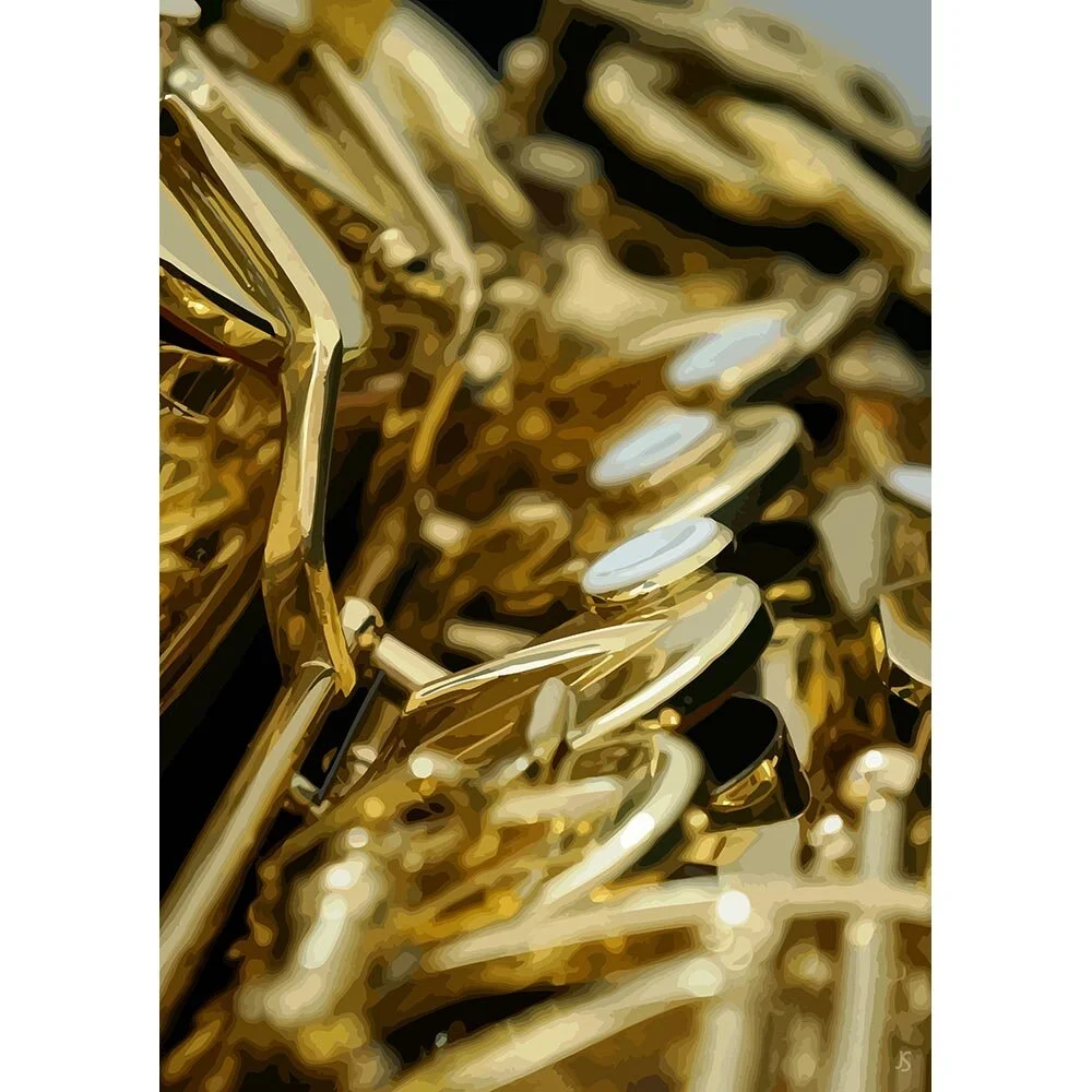 saxophone valves close up abstract figurative print