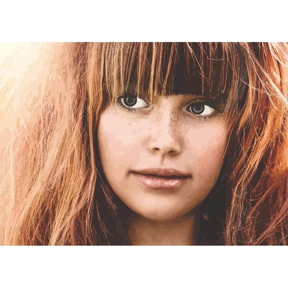 cute girl with red hair freckles abstract figurative print