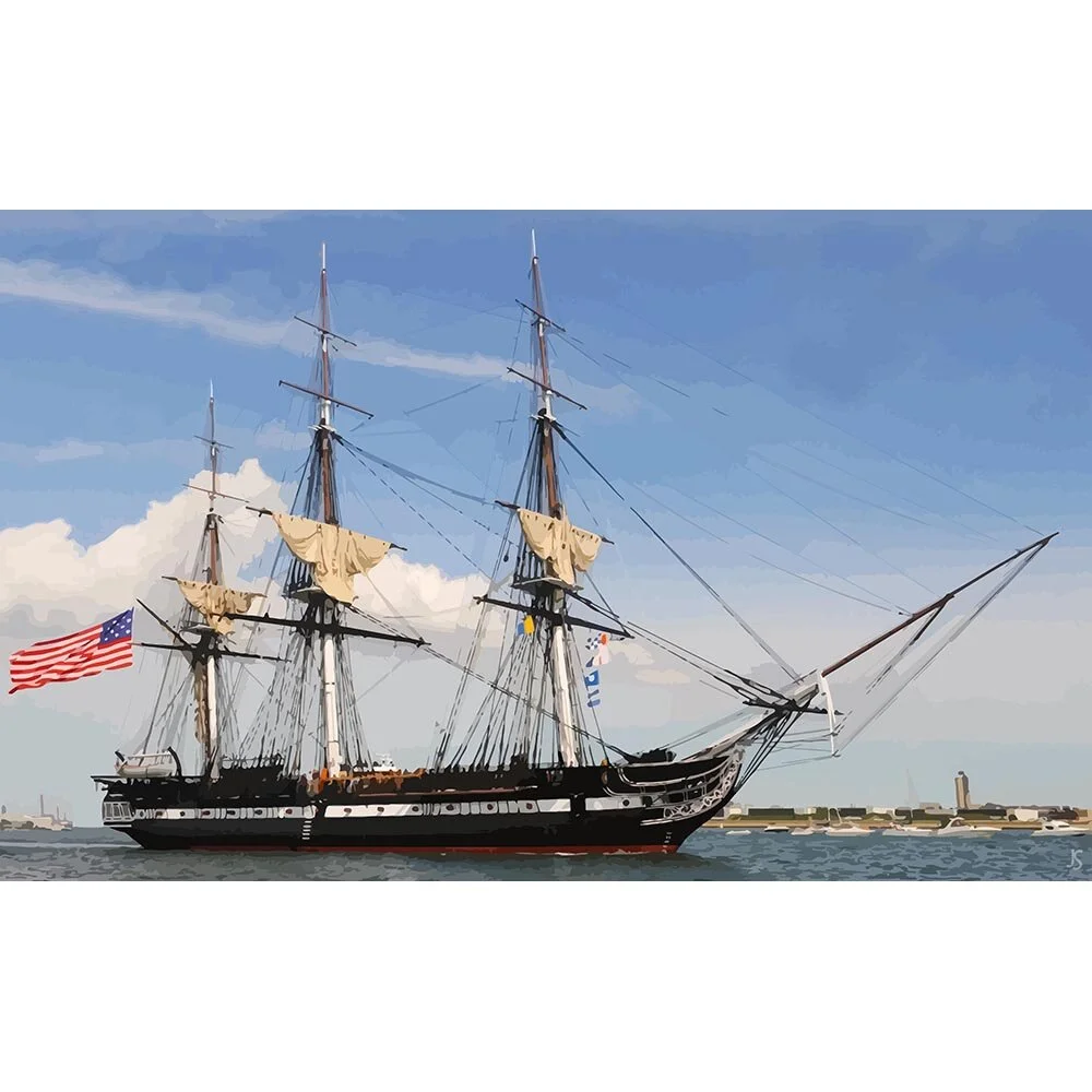 historic sailing ship constitution leaving harbour abstract figurative print