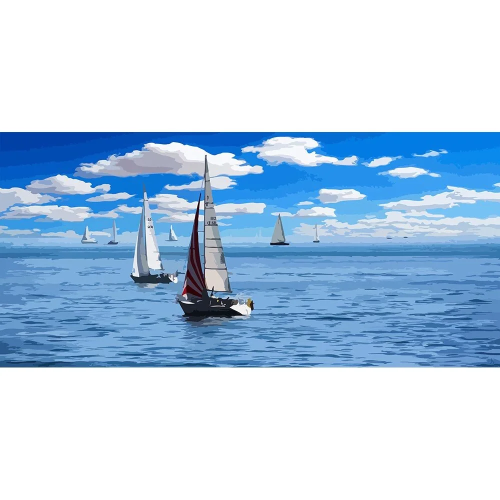 sail regatta at sea abstract figurative print