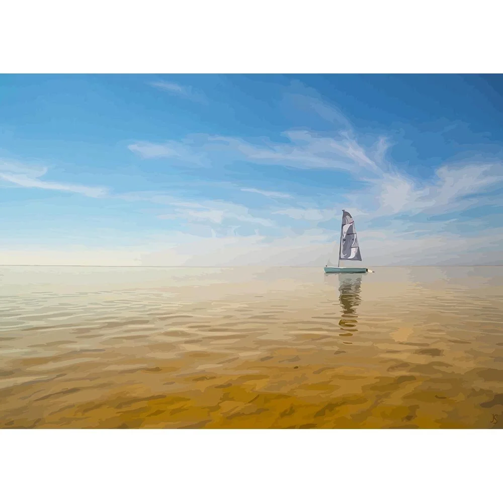 empty dinghy near the beach abstract figurative print