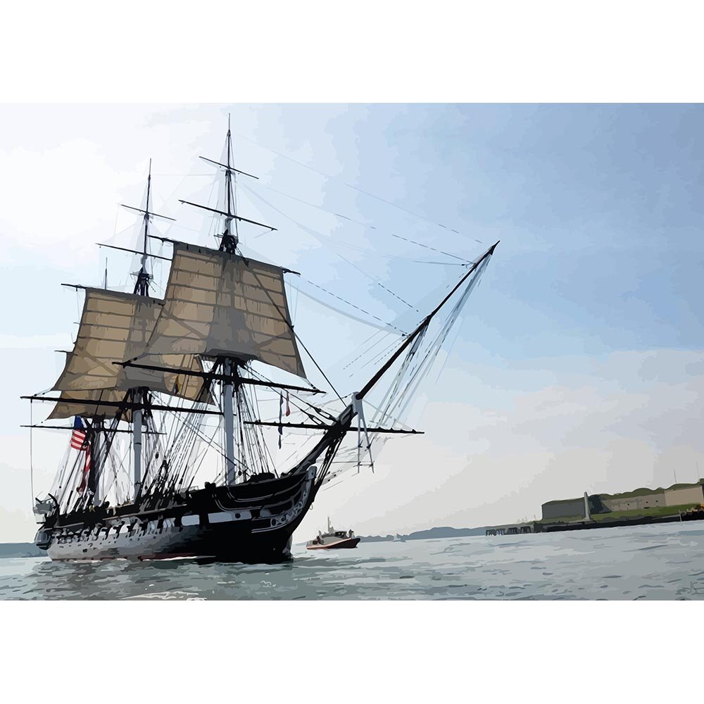 historic sailing ship constitution leaving harbour abstract figurative print