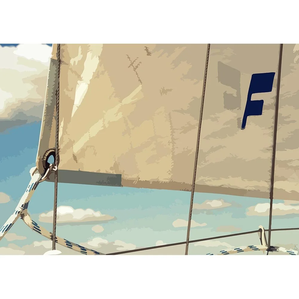 close up of a sail on a sailing yacht abstract figurative print
