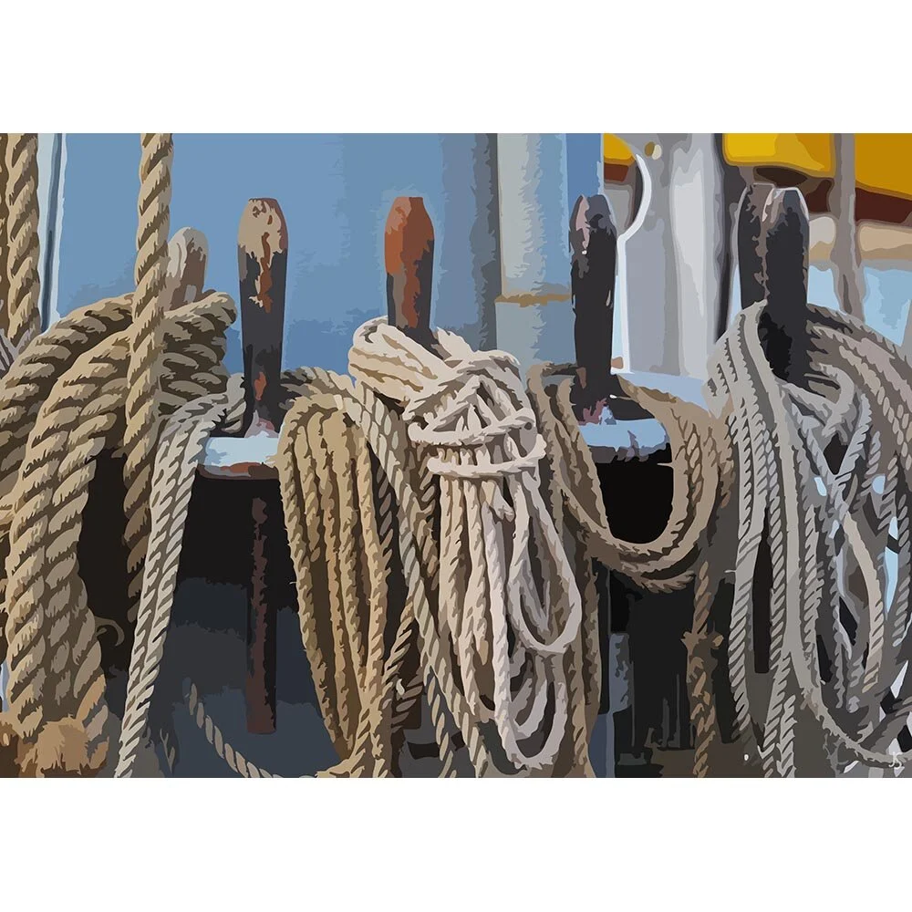 fastening ropes and pegs on a boat abstract figurative print