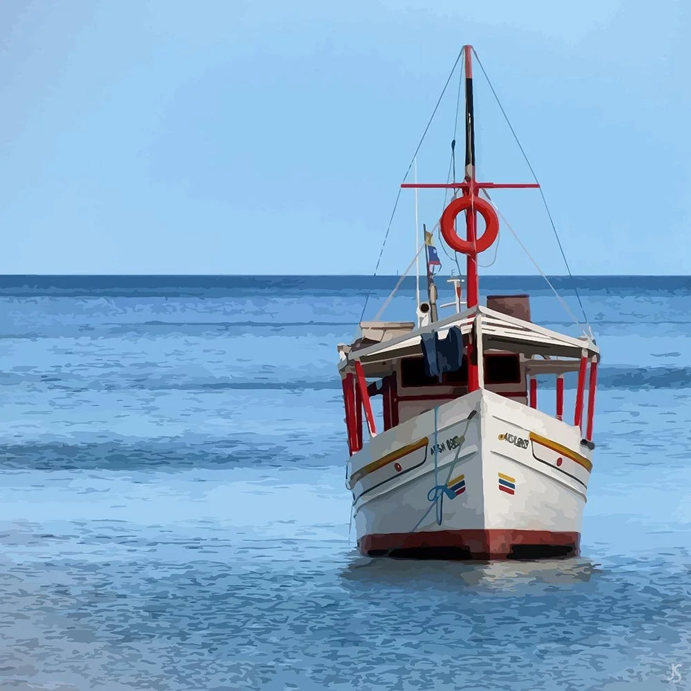 fishing boat margarita island abstract figurative print