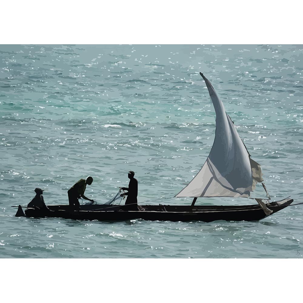 nile river fishing boat egypt abstract figurative print