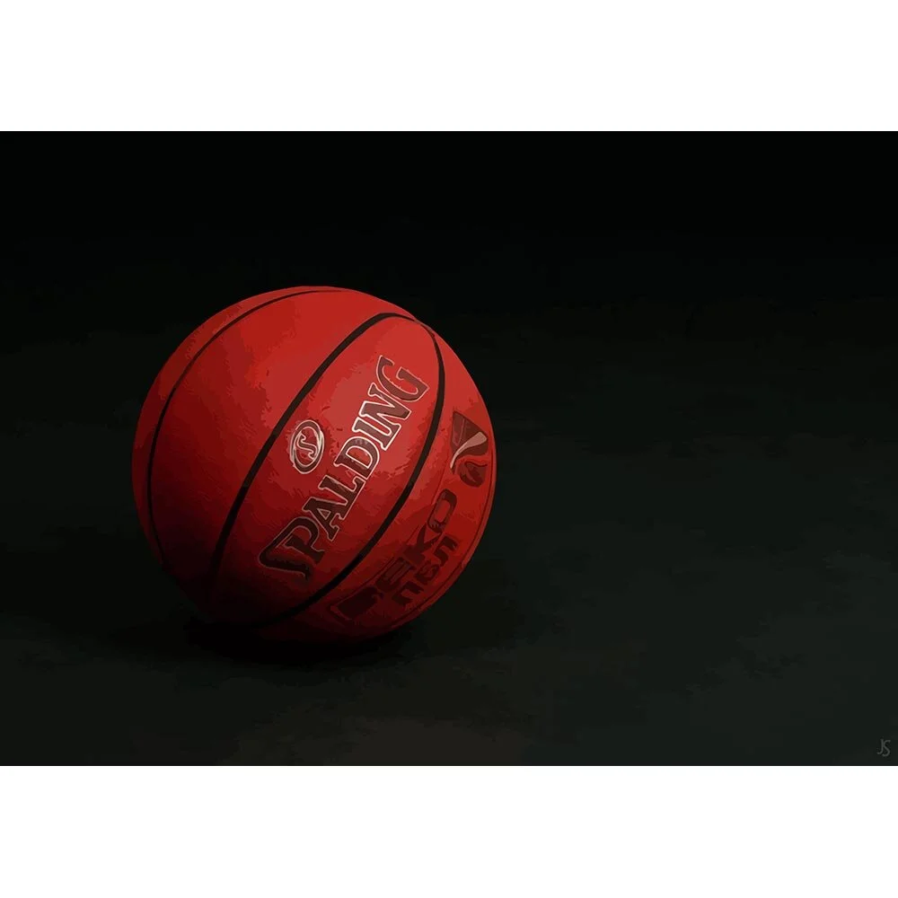 spalding basketball on black background abstract figurative print