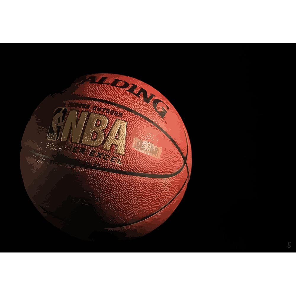 spalding basketball on black background abstract figurative print