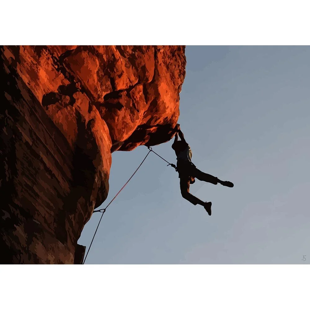 free climbing an overhang abstract figurative print