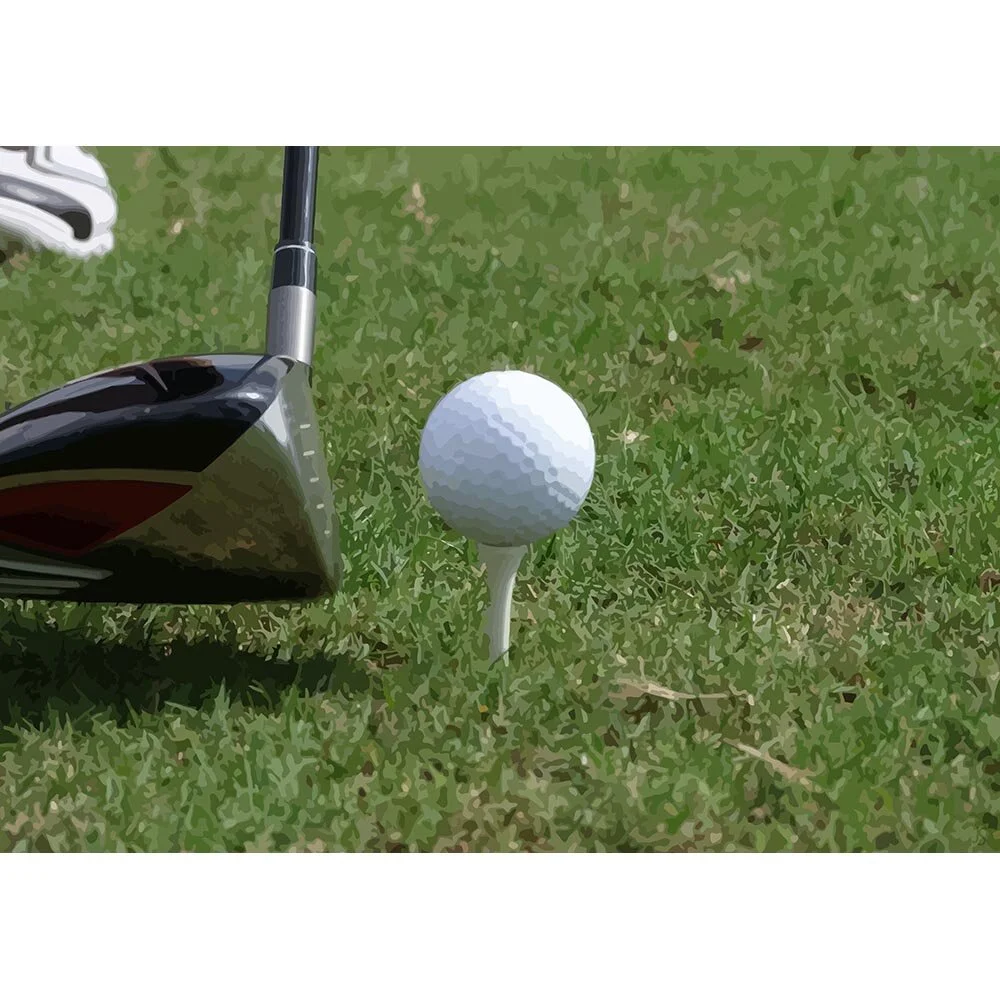 golfer ready to hit golf ball on tee with driver abstract figurative print