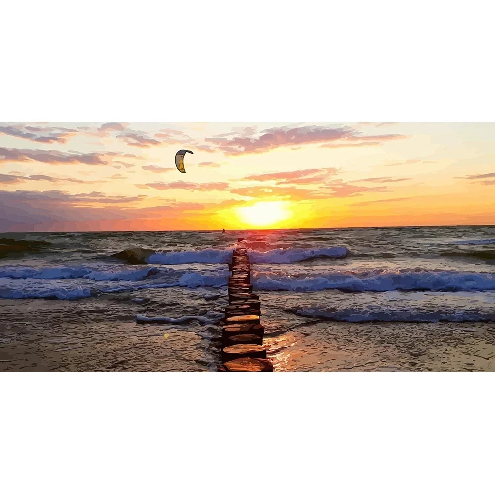 kitesurfer at sunset abstract figurative print