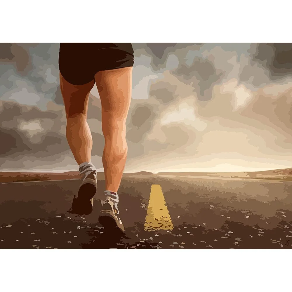 jogging man on an endless road abstract figurative print