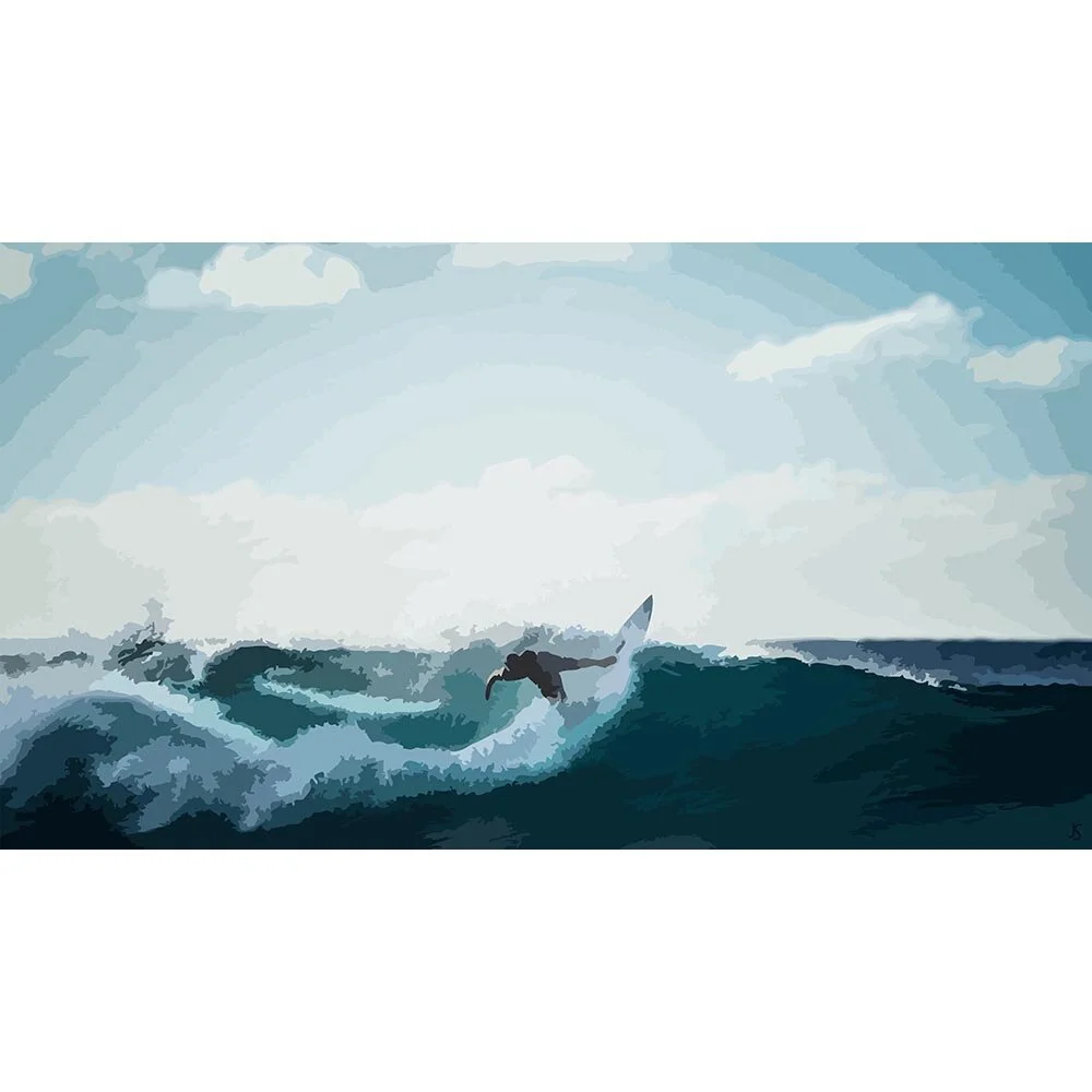 surfer on a wave abstract figurative print