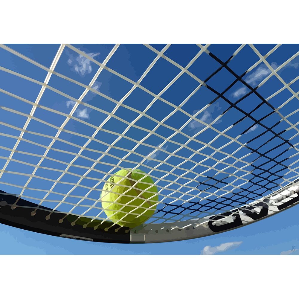tennis racket with ball abstract figurative print