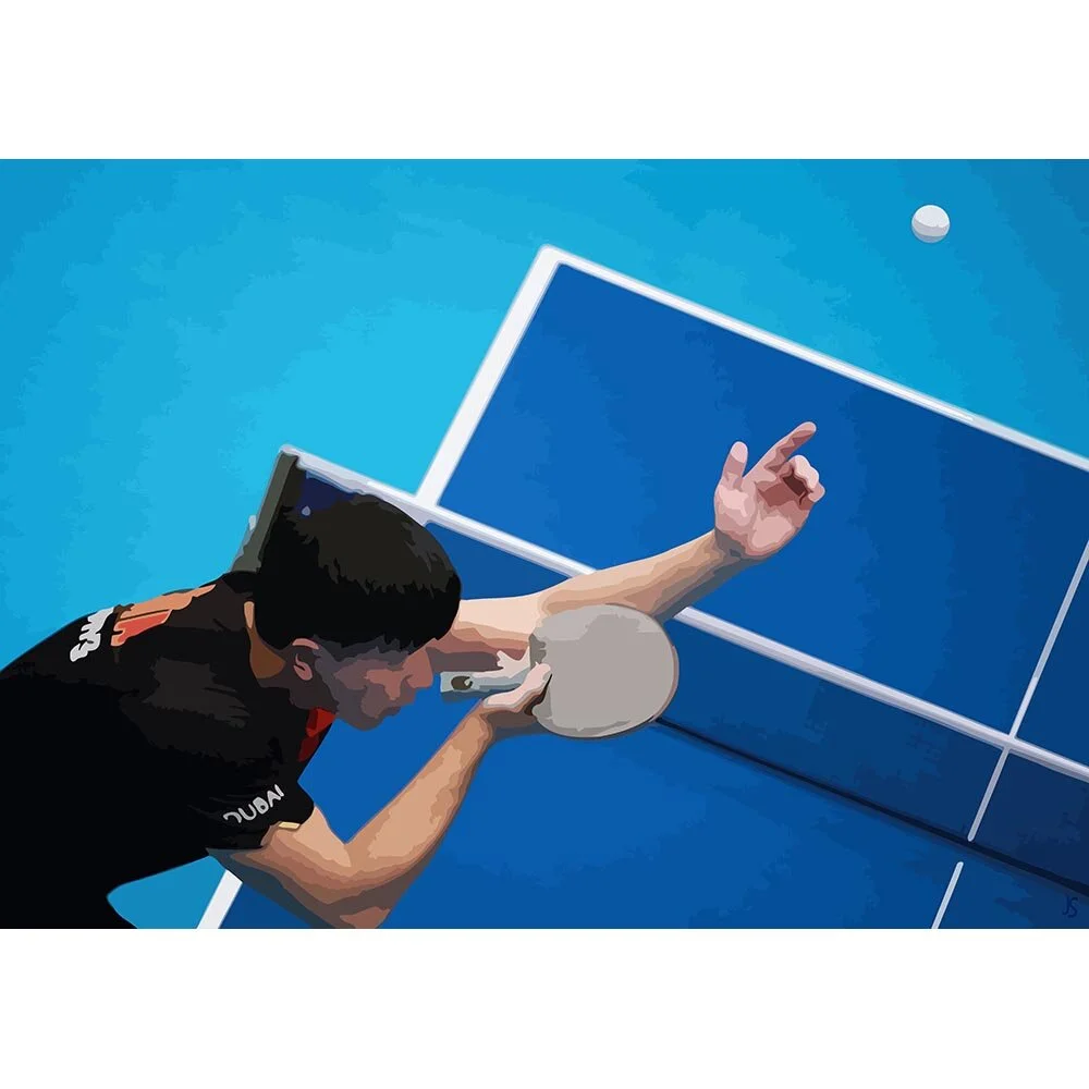 table tennis player serving the ball abstract figurative print