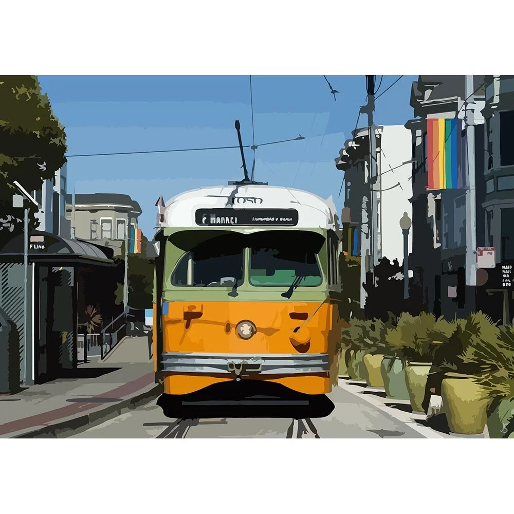 san francisco f line tram abstract figurative print