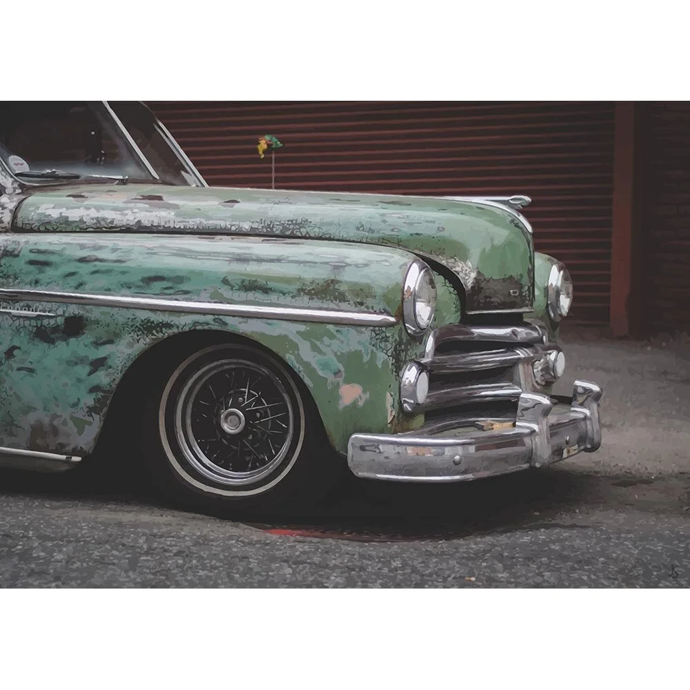 rusty mint green vintage oldtimer havana cuba abstract figurative print