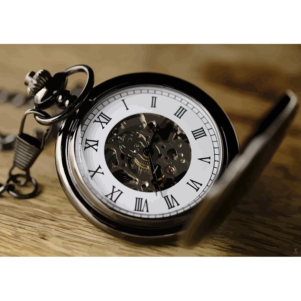 antique pocket watch with roman numbers abstract figurative print