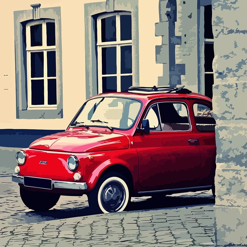 red fiat cinquecento vintage oldtimer abstract figurative print