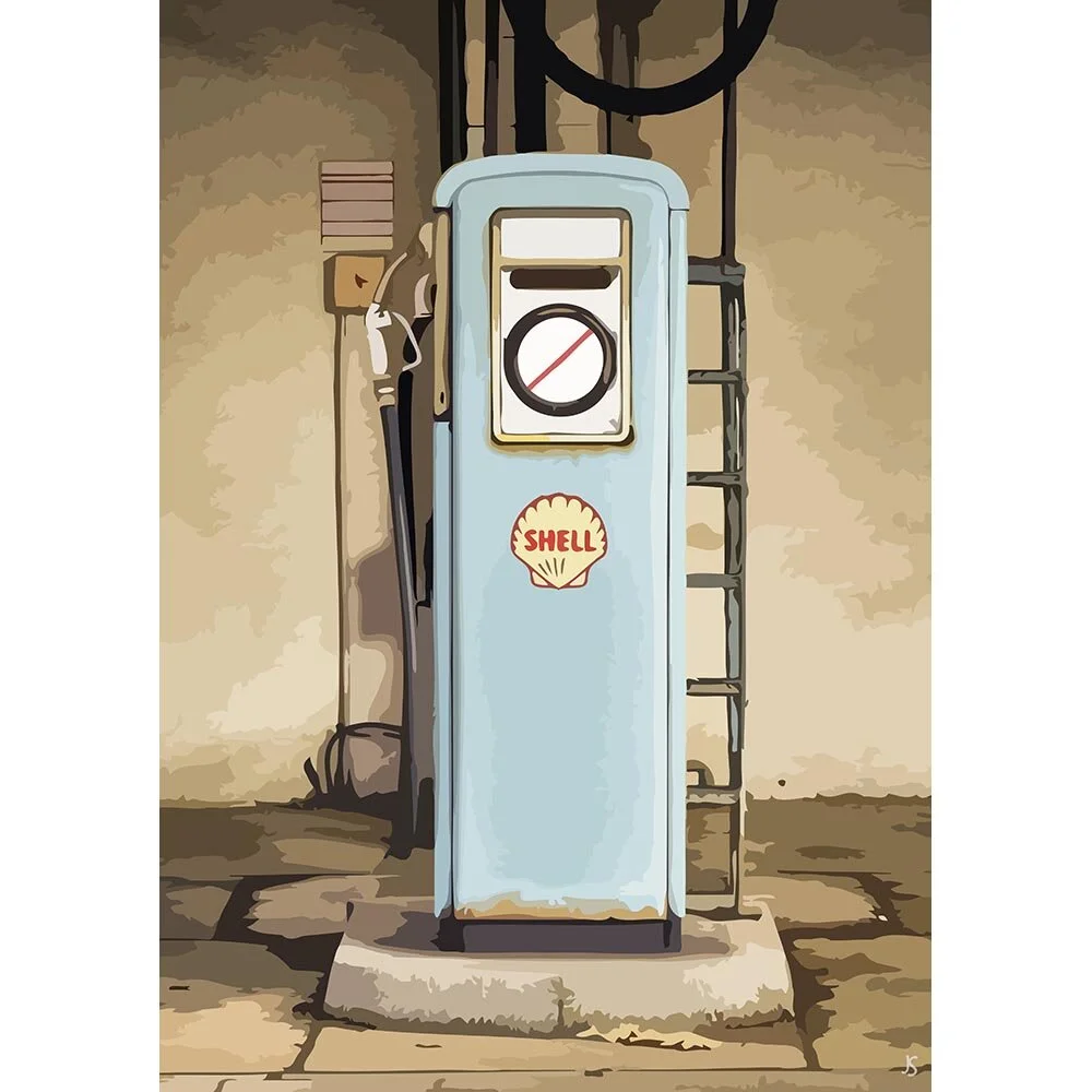 antique shell gas pump vintage abstract figurative print