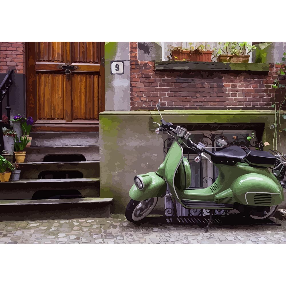 vintage mint green scooter oldtimer abstract figurative print