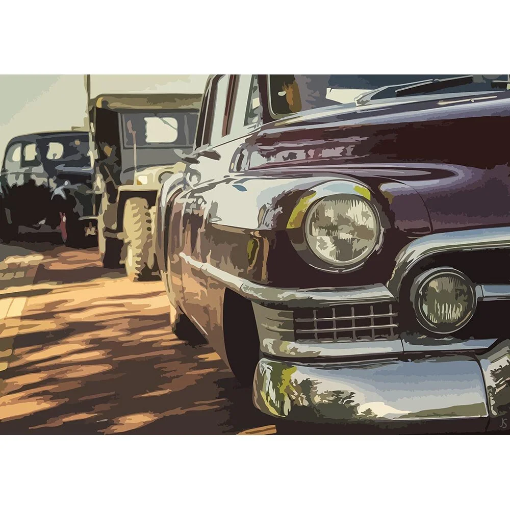 classic car meeting willys jeep vintage oldtimer abstract figurative print