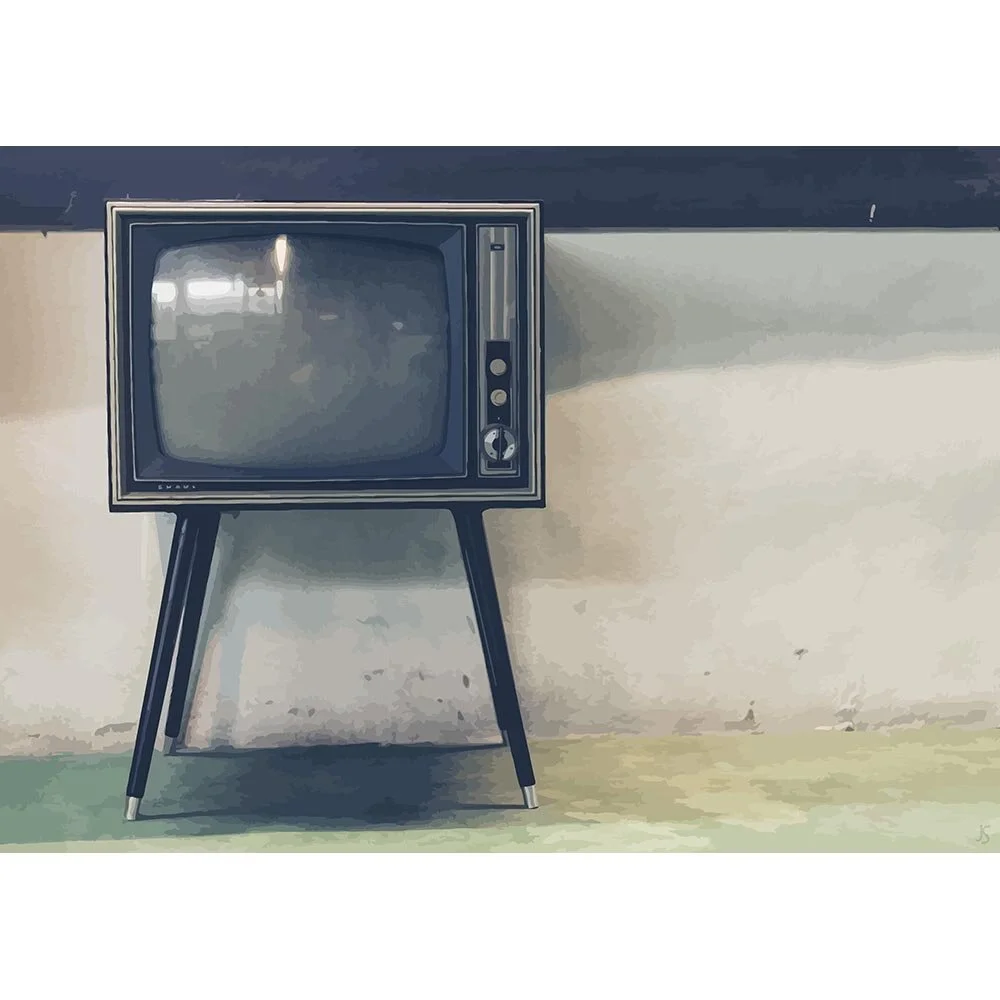 antique television set vintage abstract figurative print