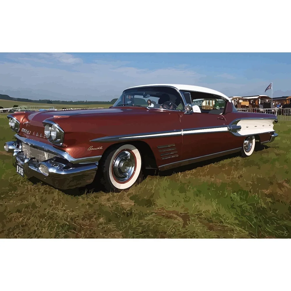 brown pontiac bonneville 1961 vintage oldtimer abstract figurative print
