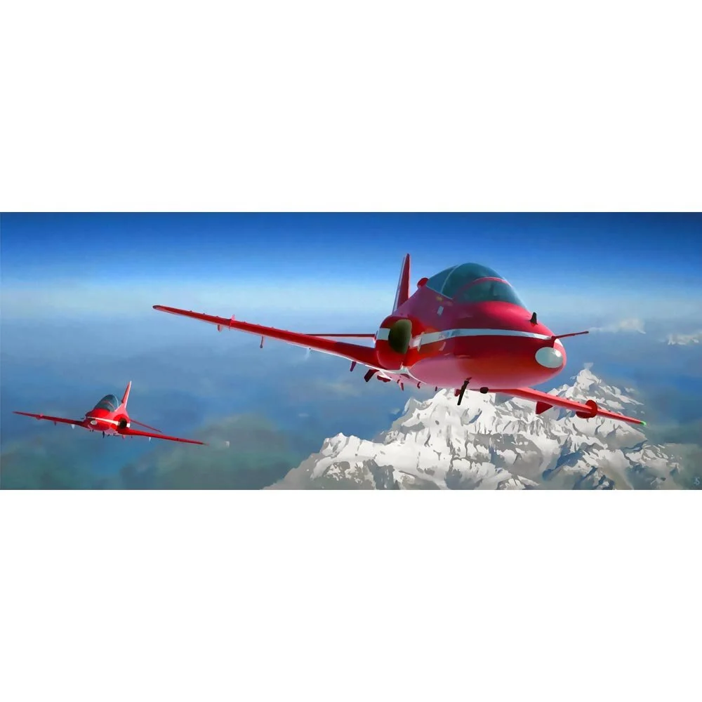 red arrows flying over the alps panoramic abstract figurative print