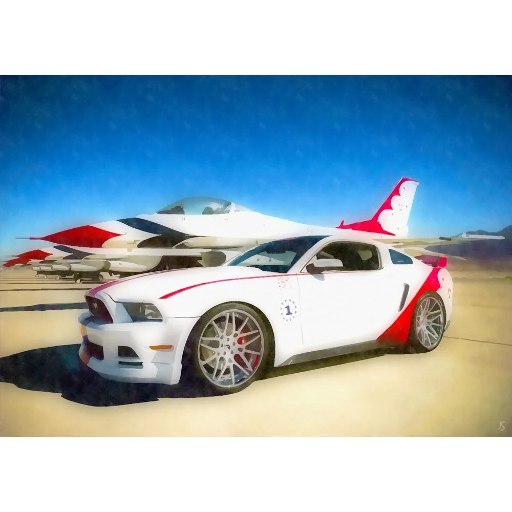 us airforce thunderbirds with ford mustand abstract figurative art print