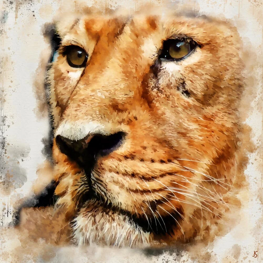 majestic lioness portrait abstract figurative painting print
