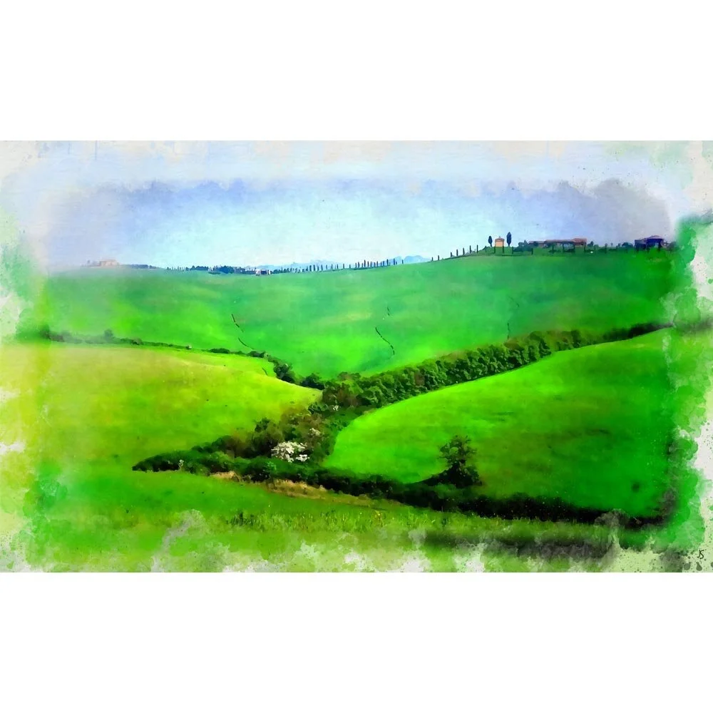 rolling green hills in tuscany abstract figurative painting print