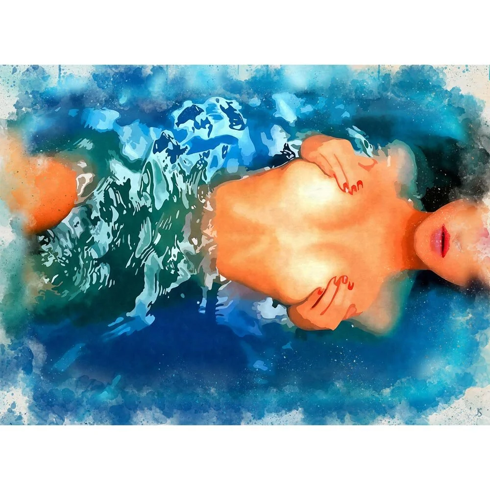 woman taking a bath abstract figurative painting print