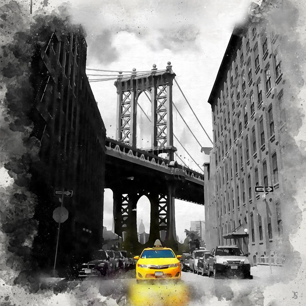 new york city brooklyn bridge abstract figurative painting print
