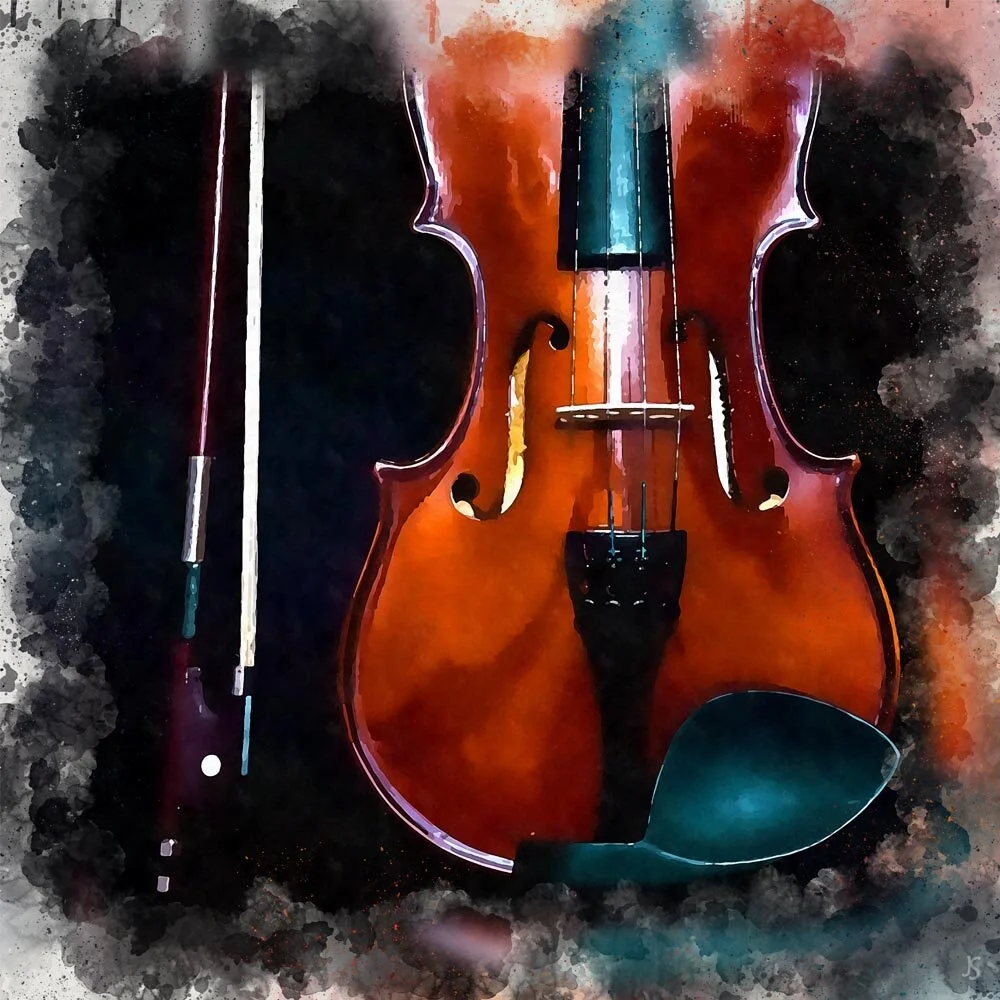 violin close up abstract figurative painting print