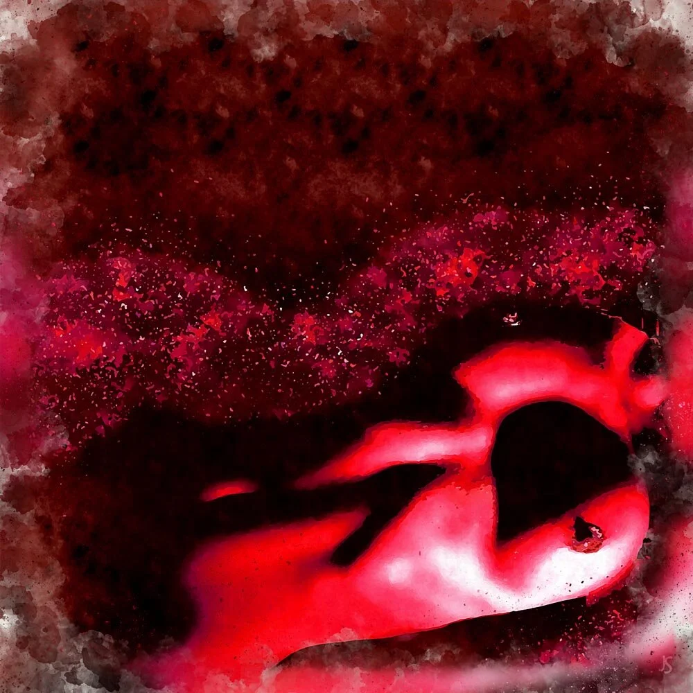 relaxing in a red dream abstract figurative painting print