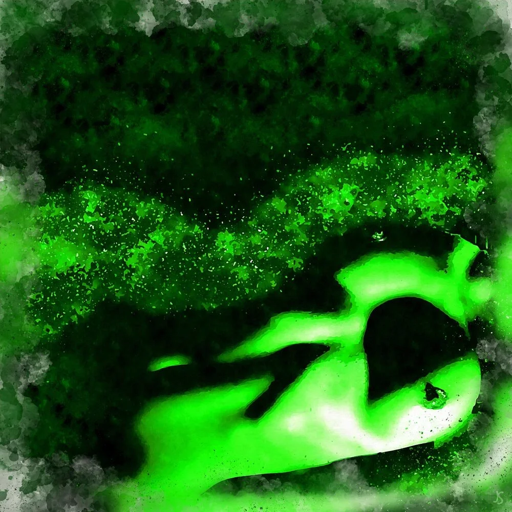 relaxing in a green dream abstract figurative painting print
